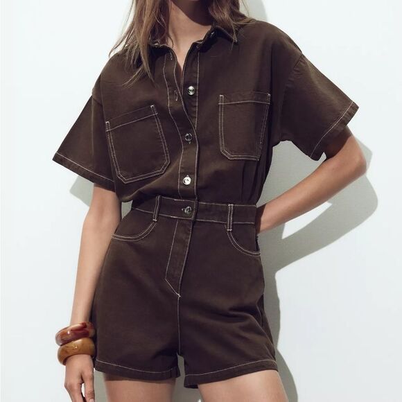 ZARA Z1975 SHORT SLEEVE DENIM JUMPSUIT - Picture 1 of 9